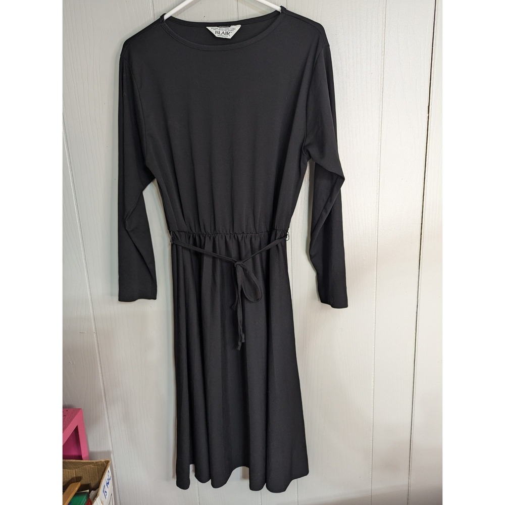Vintage BLAIR‎ Warren PA plain black long sleeve dress M/L see measurements